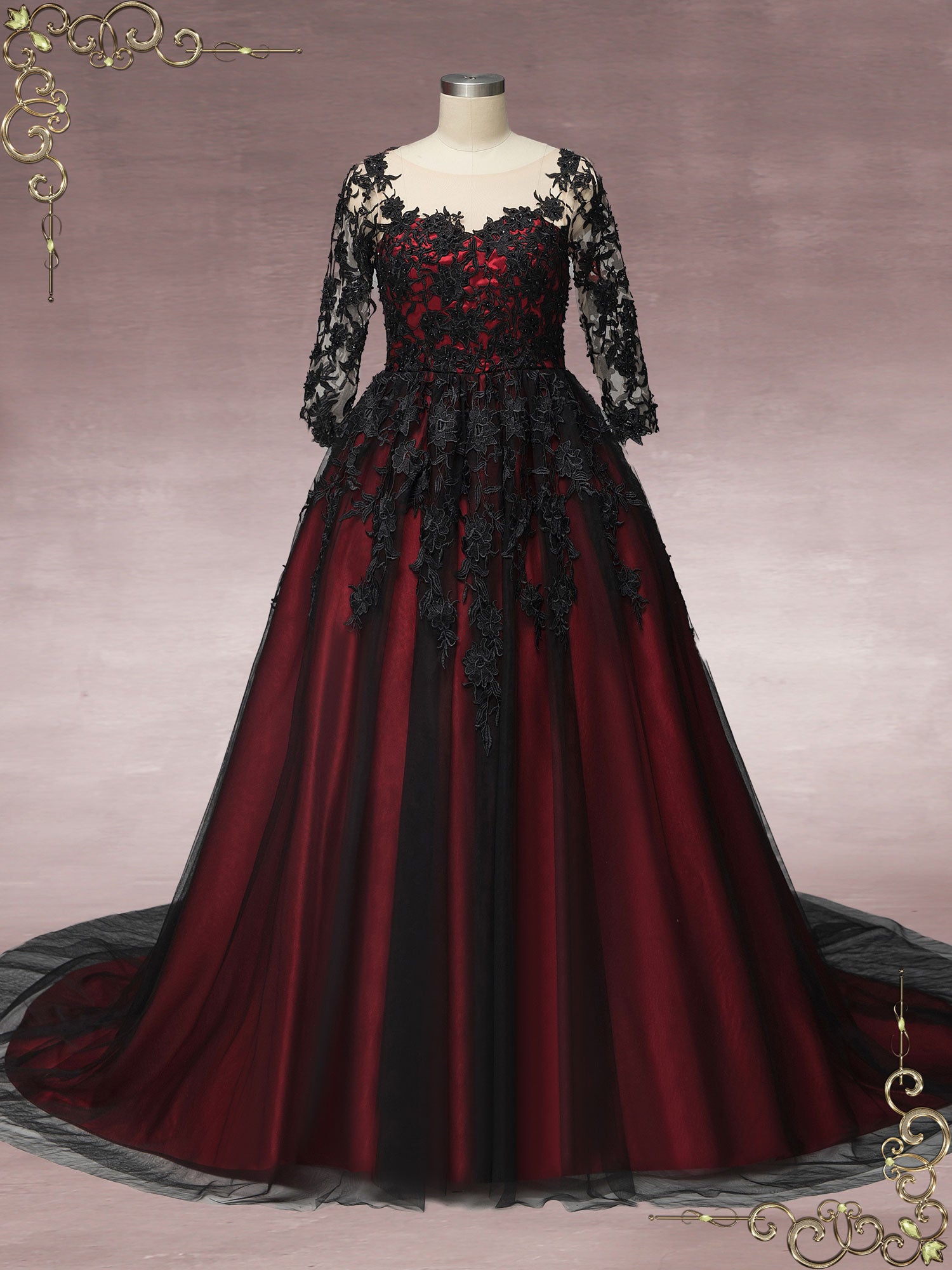 Black Lace Wedding Dress with Red ...